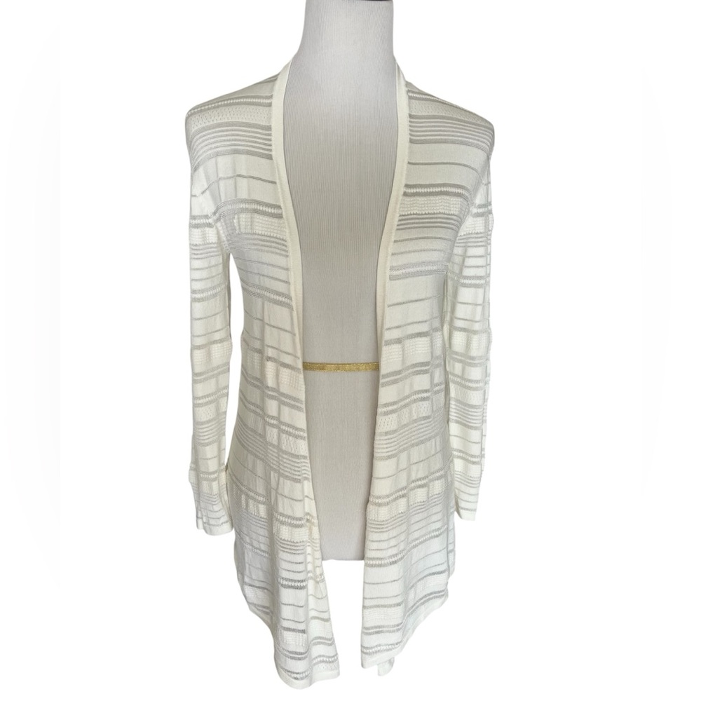 Stitch Fix Etelan Variegated Pointelle Stitch Open Cardigan White XSP